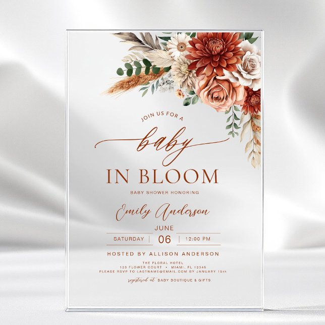 Invitations En Acrylique Bébé fleur sauvage en fleurs Baby shower d'automne (Créateur téléchargé)