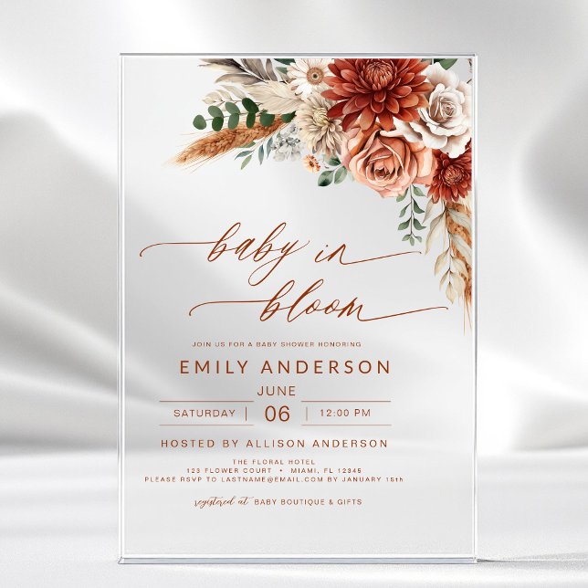 Invitations En Acrylique Bébé fleur sauvage en fleurs Baby shower d'automne (Créateur téléchargé)