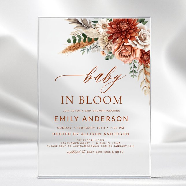 Invitations En Acrylique Bébé fleur sauvage en fleurs Baby shower d'automne (Créateur téléchargé)