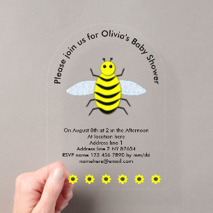 Invitations En Acrylique Bébé jaune mignon abeille Sexe Neutre Personnalisé