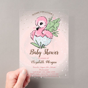 Invitations En Acrylique Bébé mignon Flamant Rose Étoiles Baby Shower