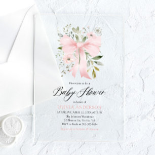 Invitations En Acrylique Bébé rose en fleur Baby shower floral fille