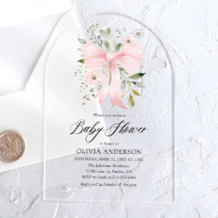 Invitations En Acrylique Bébé rose en fleur Baby shower floral fille