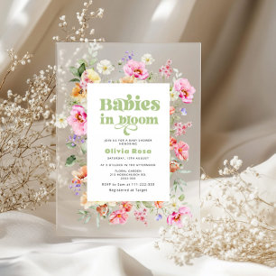Invitations En Acrylique Bébés fleurs sauvages en Fleur Baby shower Twin Gi