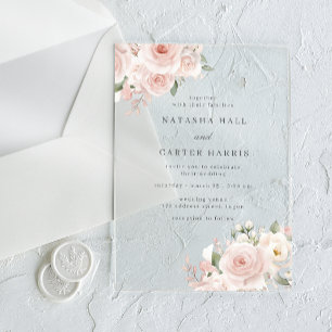 Invitations En Acrylique Belles Fleurs Blush Élégant Mariage