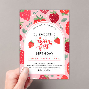 Invitations En Acrylique Berry First Cute 1er Anniversaire Fille aux fraise