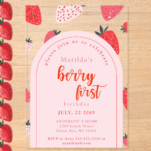 Invitations En Acrylique Berry Première fête d'anniversaire 1er Arc de frai