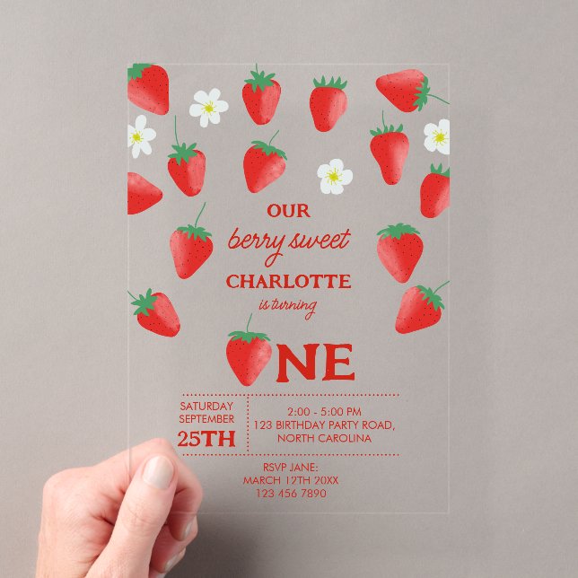 Invitations En Acrylique Berry Sweet 1er Anniversaire Fraise Turner One (In situ (ordinateur de poche))