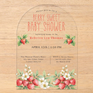 Invitations En Acrylique Berry Sweet Baby shower fraises