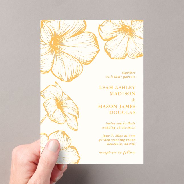 Invitations En Acrylique Beurre moderne Jaune Floral Mariage élégant (In situ (ordinateur de poche))