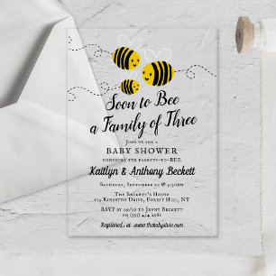 Invitations En Acrylique Bientôt une famille de trois Baby Shower