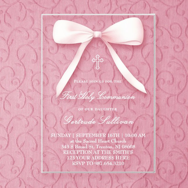 Invitations En Acrylique big pink bow | First Communion (Créateur téléchargé)