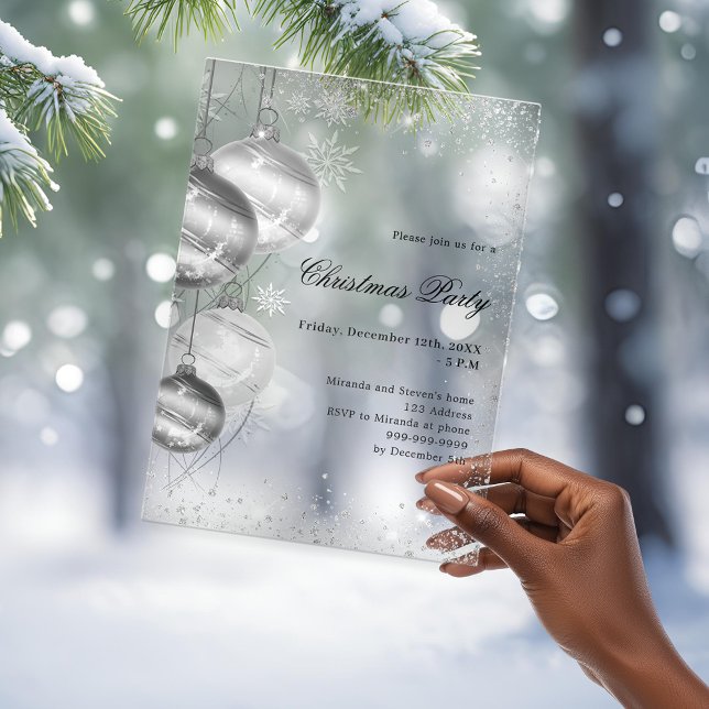 Invitations En Acrylique billes d'argent gelé fête de Noël (Créateur téléchargé)