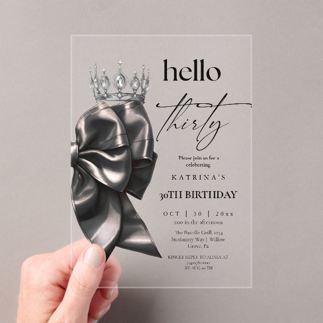 Invitations En Acrylique  Black Bow 30th Birthday Party (In situ (ordinateur de poche))