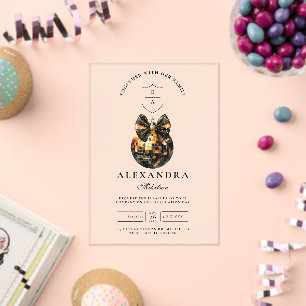 Invitations En Acrylique Black Bow Disco Ball Party
