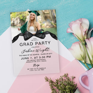 Invitations En Acrylique Black Bow Photo Graduation Party
