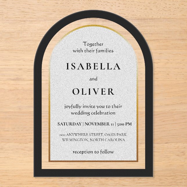 Invitations En Acrylique Black gold and white simplistic wedding (Recto)