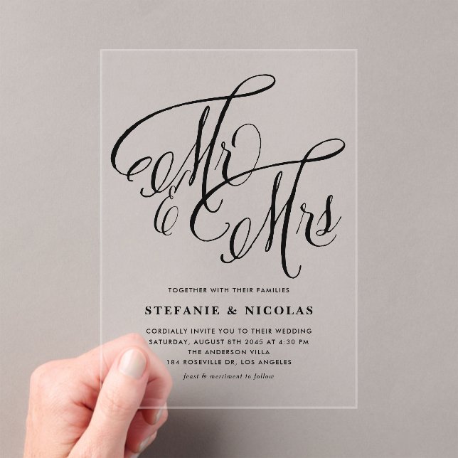 Invitations En Acrylique Black M. et Mme Rustic Mariage de calligraphie (In situ (ordinateur de poche))