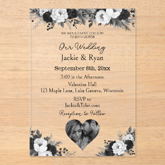 Invitations En Acrylique Black & White Photo Template Botanical Translucent