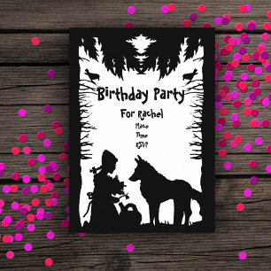 Invitations En Acrylique Black White Riding Hood Wolf Arbres Anniversaire