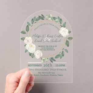 Invitations En Acrylique Blanc Floral Eucalyptus Mariage de verdure botaniq