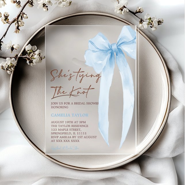 Invitations En Acrylique Bleu Bow Attache la Fête des mariées de noeud (Créateur téléchargé)