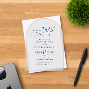 Invitations En Acrylique Bleu de cobalt, elle a dit oui, fête de fiançaille