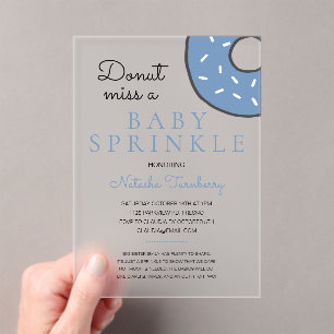Invitations En Acrylique Bleu Donut Baby Sprinkle Baby shower garçon