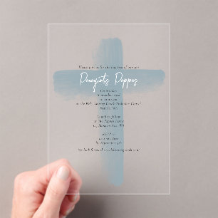 Invitations En Acrylique Bleu Dusty Grec Orthodoxe Christening Garçon Baptê