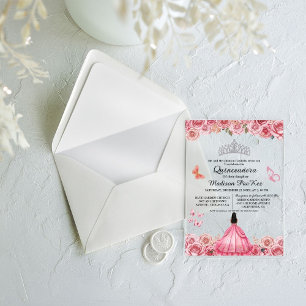 Invitations En Acrylique Bleu Royal Floral Butterfly Quinceanera