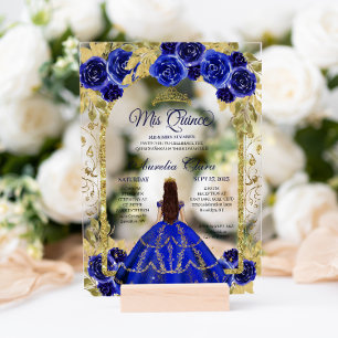 Invitations En Acrylique Bleu Royal Floral Princesse Orée Arche Quinceanera