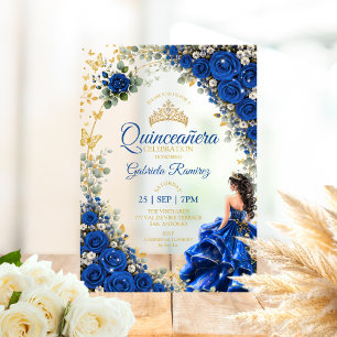 Invitations En Acrylique Bleu Royal Golden Quinceañera Papillons