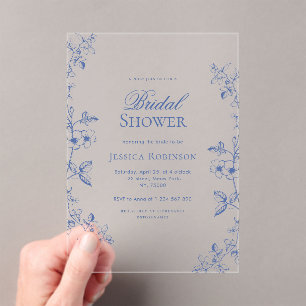 Invitations En Acrylique Bleu Victorien Vintage tiré Fête des mariées flora