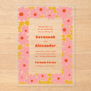 Invitations En Acrylique Blooms Super rose et orange Boho Mariage