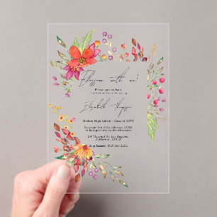 Invitations En Acrylique Blossom avec moi Fleur sauvage Graduation Party