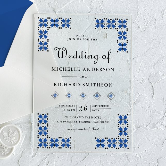 Invitations En Acrylique Blue and Black Ukrainian Embroidery Wedding (Créateur téléchargé)