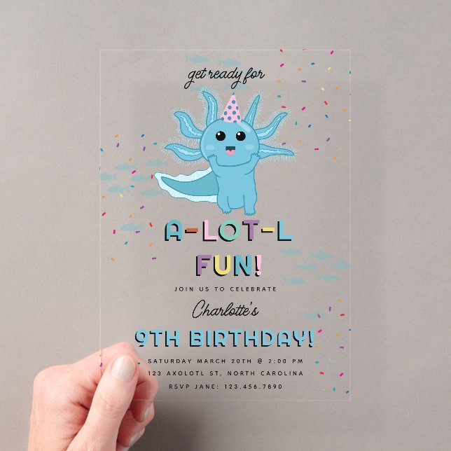 Invitations En Acrylique Blue Axolotl Enfants Cute Salamander Anniversaire (In situ (ordinateur de poche))