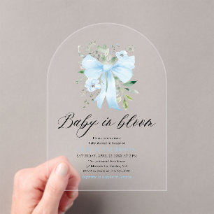Invitations En Acrylique Blue Bow Baby in Bloom Floral Boy Baby shower