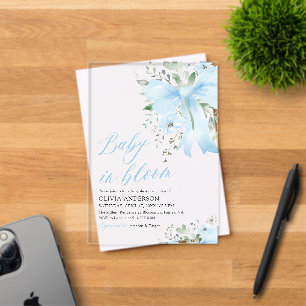 Invitations En Acrylique Blue Bow Baby in Bloom Floral Boy Baby shower