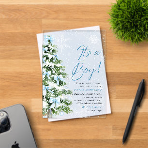 Invitations En Acrylique Blue Bow Boy Christmas Tree Oh Baby Baby shower