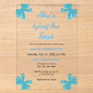 Invitations En Acrylique Blue Bow Elle Attache le Nœud Réception de Mariage
