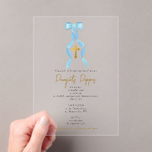 Invitations En Acrylique Blue Bow Grec Orthodoxe Christening Garçon Baptême