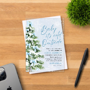 Invitations En Acrylique Blue Bows Baby Il fait froid dehors Baby shower