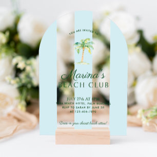 Invitations En Acrylique Blue Cabana Stripes Palm Beach Club Anniversaire A