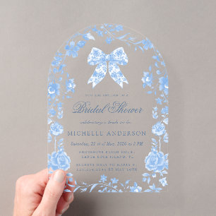 Invitations En Acrylique Blue Chinoiserie Vintage Floral Fête des mariées