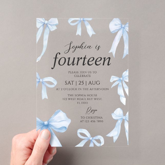 Invitations En Acrylique Blue Coquette Bow Girl Birthday Party (In situ (ordinateur de poche))
