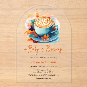 Invitations En Acrylique Blue Floral Love brasse du Baby shower de café