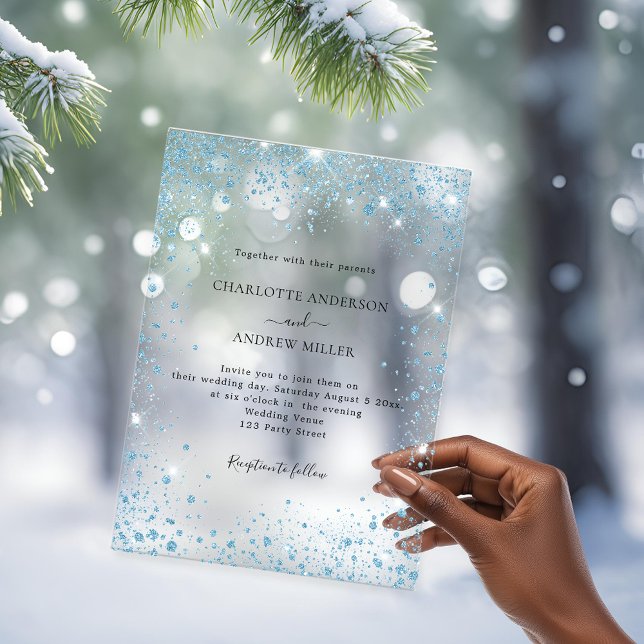 Invitations En Acrylique Blue glitter evening clear wedding  (Créateur téléchargé)