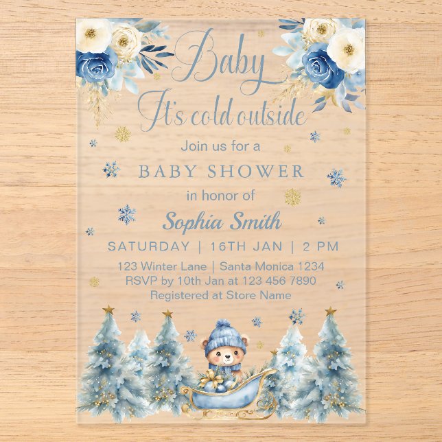 Invitations En Acrylique Blue Gold Baby C'est froid Baby shower extérieur (Recto)