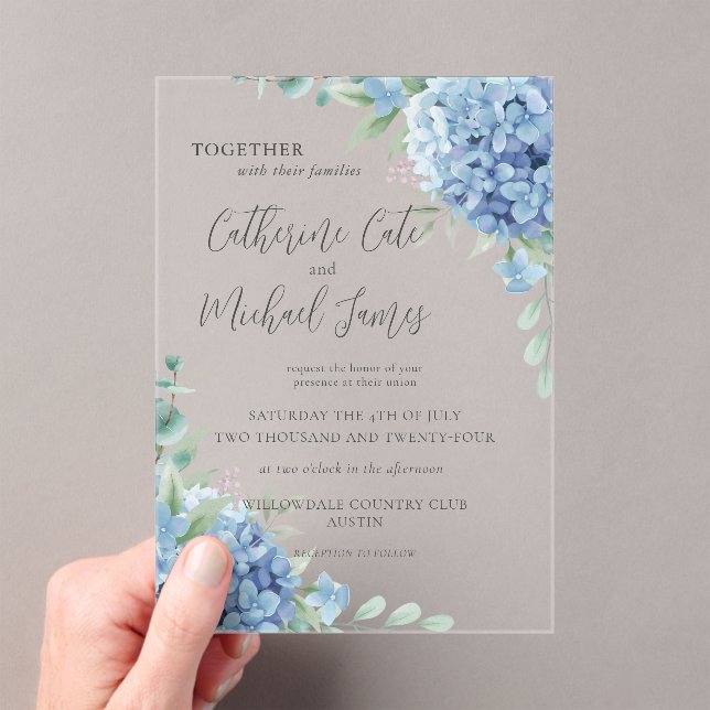 Invitations En Acrylique Blue Hydrangea Floral Wedding  (In situ (ordinateur de poche))